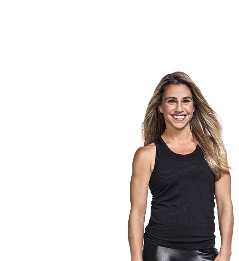Instructor Alycia Stevenin in black tank top smiling on white background