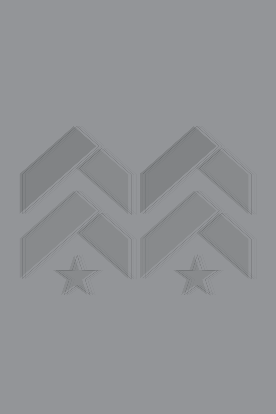 Line of dark and light grey Barry's Bootcamp upward arrows and stars logos on lighter grey background