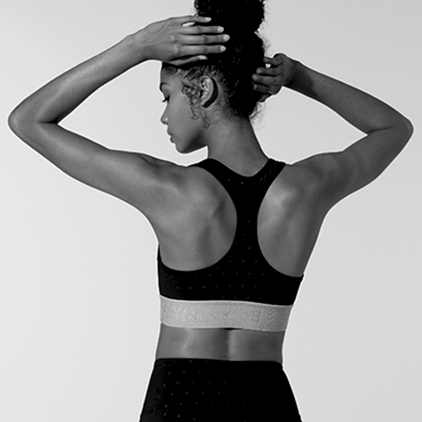 Model in sports bra from the Barry's Bootcamp shop